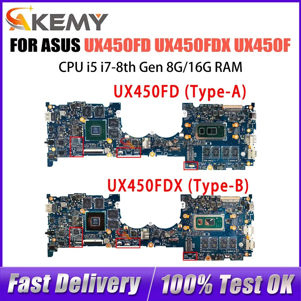 

Computer Mainboard For ASUS ZenBook Pro 14 UX480F UX450FD UX450F Laptop Motherboard i5 i7 8th GTX1050-V2G V4G RAM 8GB 16GB