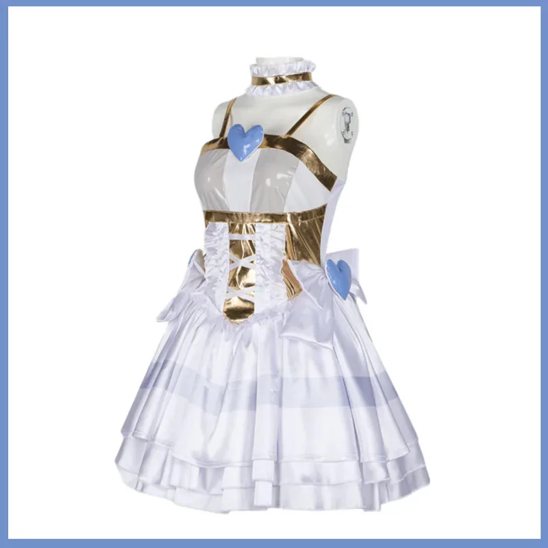 Panty de Anime con medias con cinturón de liga, disfraz de Cosplay de anarquía, vestido de princesa blanco, peluca de ala de Lolita, traje de fiesta Sexy para mujer 5ftu^