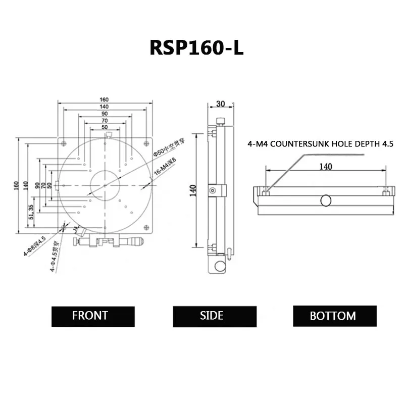 RSP160L R Axis Manual Rotary Platform 360 Degree Fine Adjustment Precision Angular Indexing Plate Rotary Positioning