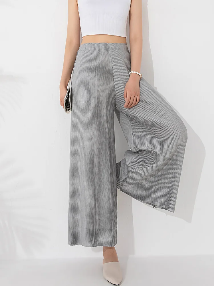 Temperament Wide Leg Pants Summer New High Waist Drop Feeling, Slim Commuter Versatile Straight Leg Big Swing Pants [20240677]