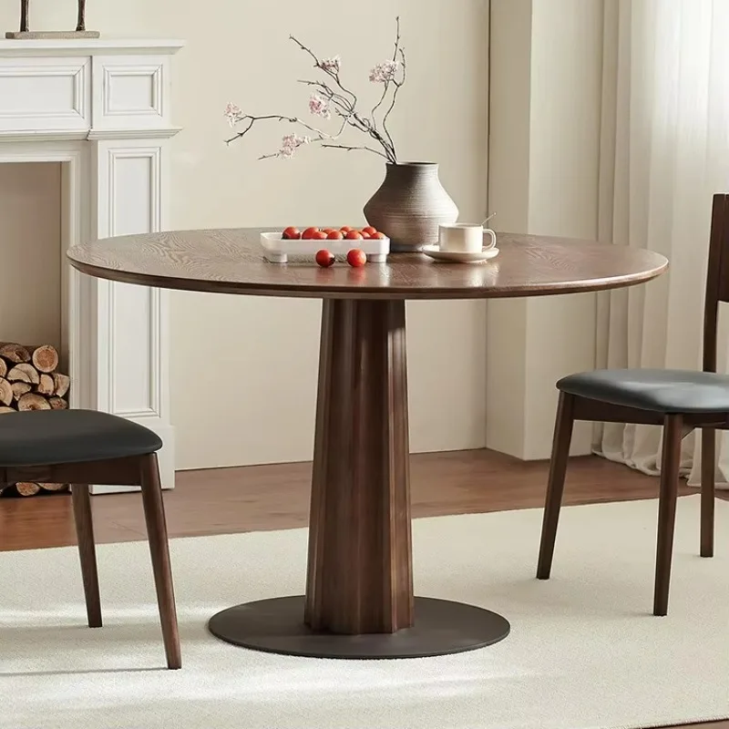 Factory Direct Compatible WithAll Solid Wood Black Walnut Color Dining Table and Chairs Simple Negotiation Table Minimalist Roun