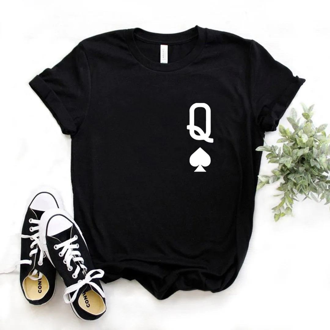 Casual Funny T Shirt for Lady Yong Girl Top Tee Hipster Queen of Spades Print Women Tshirts