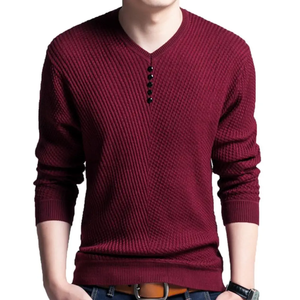 2025 Men's Knitted Sweater Blouse Long Sleeved V-neck Knitted Sweater With Casual Slim Fit Button Decoration Pullover Sweater
