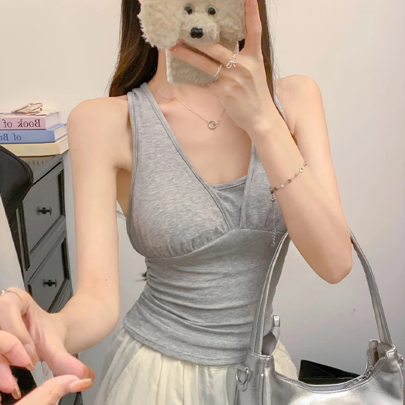 

Summer Women's Y2K Sexy Halter Neck Lace-up Backless Chain Design Sleeveless Slim Camisole
