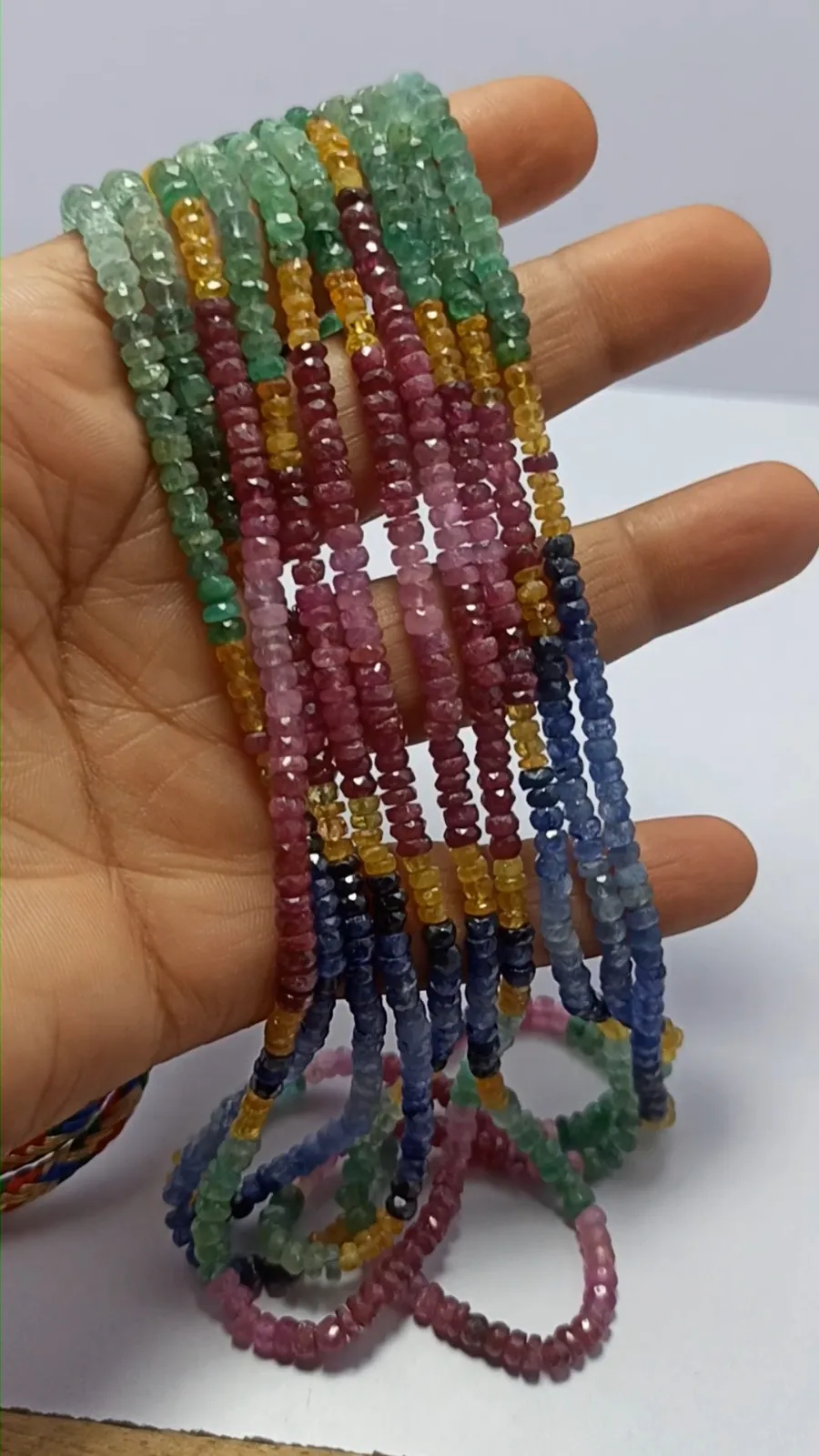 411 Carat Natural Multi Sapphire Gemstone Faceted Beads 18'' 5 String Necklace