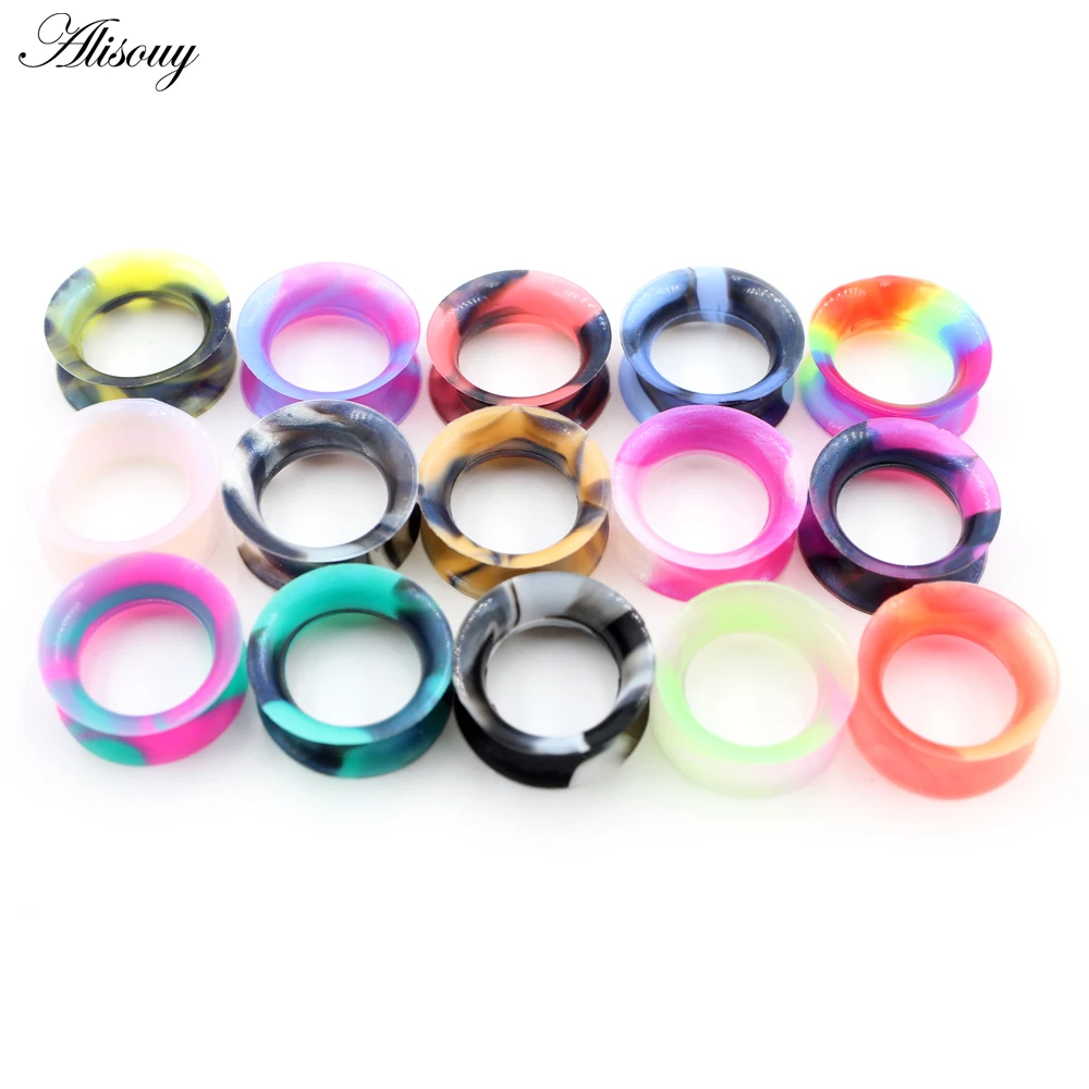 2PC Silicone Multi-color Hollow Flexible Flared Flesh Ear Plugs Tunnel Expandar Stretcher Gauge Earrings Piercing Body Jewelry