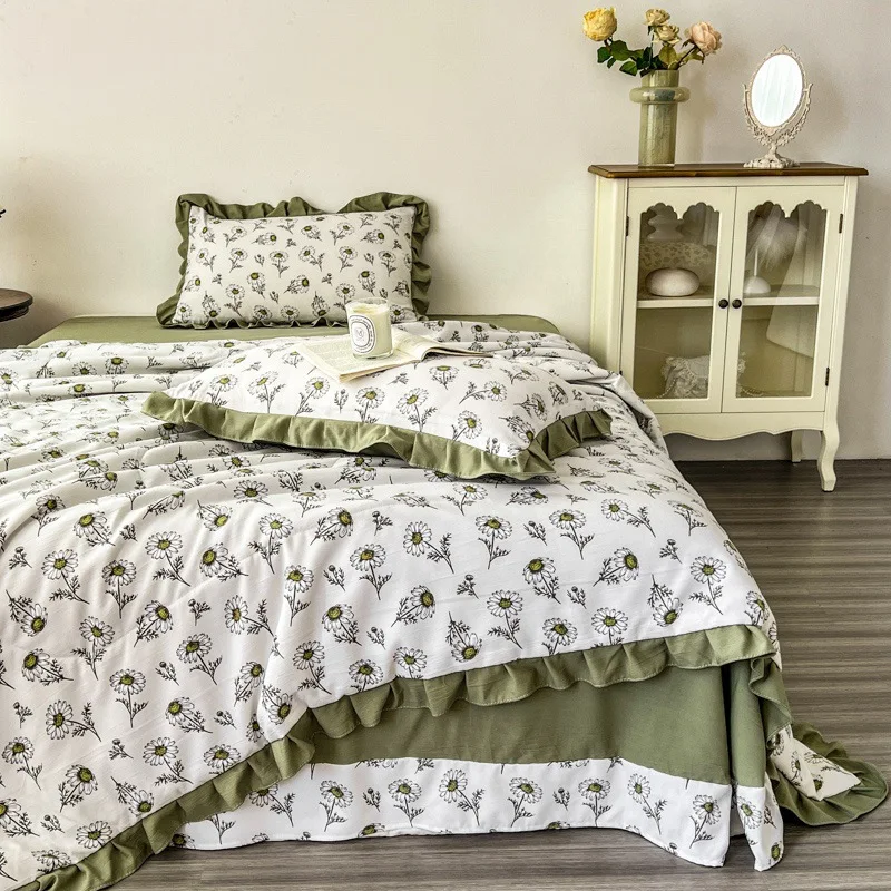 Summer Cool Quilt Four-Piece Set Lace Soybean Fiber Airable Quilt Cover Soft Air Conditioner Blankets Pillow Cover And Bed Sheet