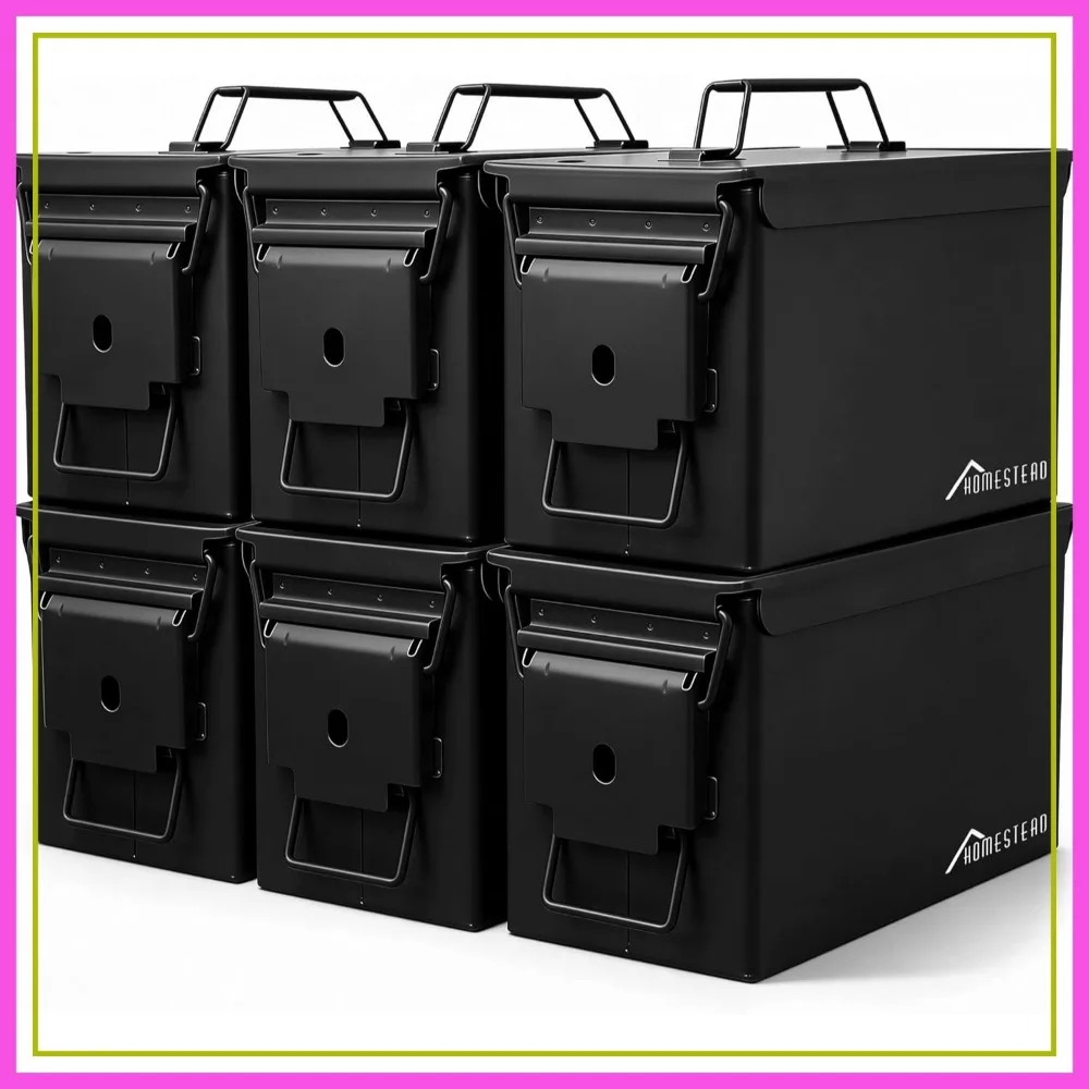 

50 Cal Metal Ammo Can – 6-Pack M2A1 Military Steel Ammo Storage Box, Airtight & Water-Resistant, Long-Term Storage, Black