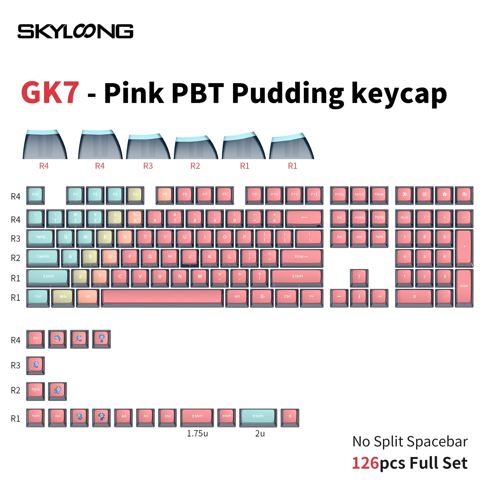 Skyloong-Doubleshots e Dye Subbed Keycap Set, Back Lit, Geleia, Teclado, GK7, Bm60, CSCT75, Pôquer, 87 Tkl, 104, Rosa Neon, Blush