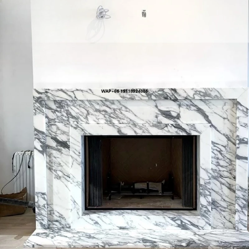 White Marble Polished Mantel Modern Style Coal Fireplace for Indoor/Outdoor Villa Use Freestanding Living Space
