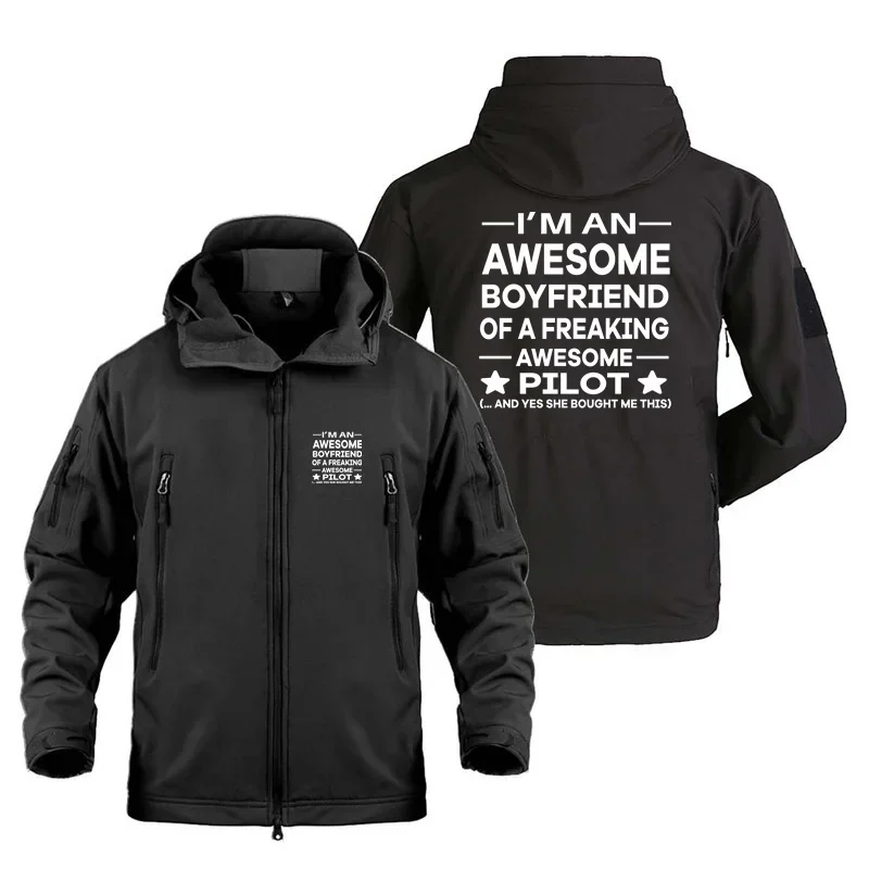 Military Outdoor Men's Flight Aviation I Am An Awesome Series Boyfriend Pilots Fleece Warm Shark Skin SoftShell Jackets Coats