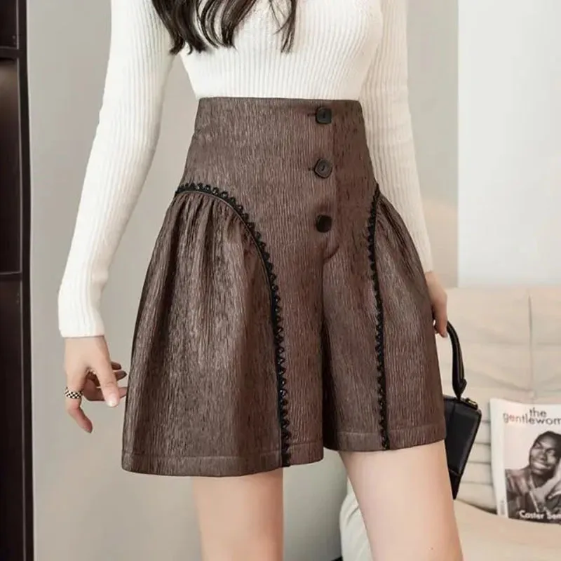 New Ladies High Fashion Wide-Leg Pants Summer High Waist  Drooping Casual Straight Shorts Autumn Slim A-Type comfortable Pants