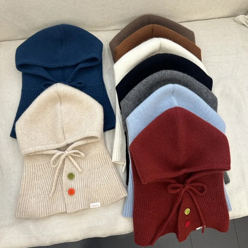 

Осенние и зимние модные и универсальные шапочки для женщин со встроенным шарфом, обеспечивающие тепло, защищающий от холода шарф