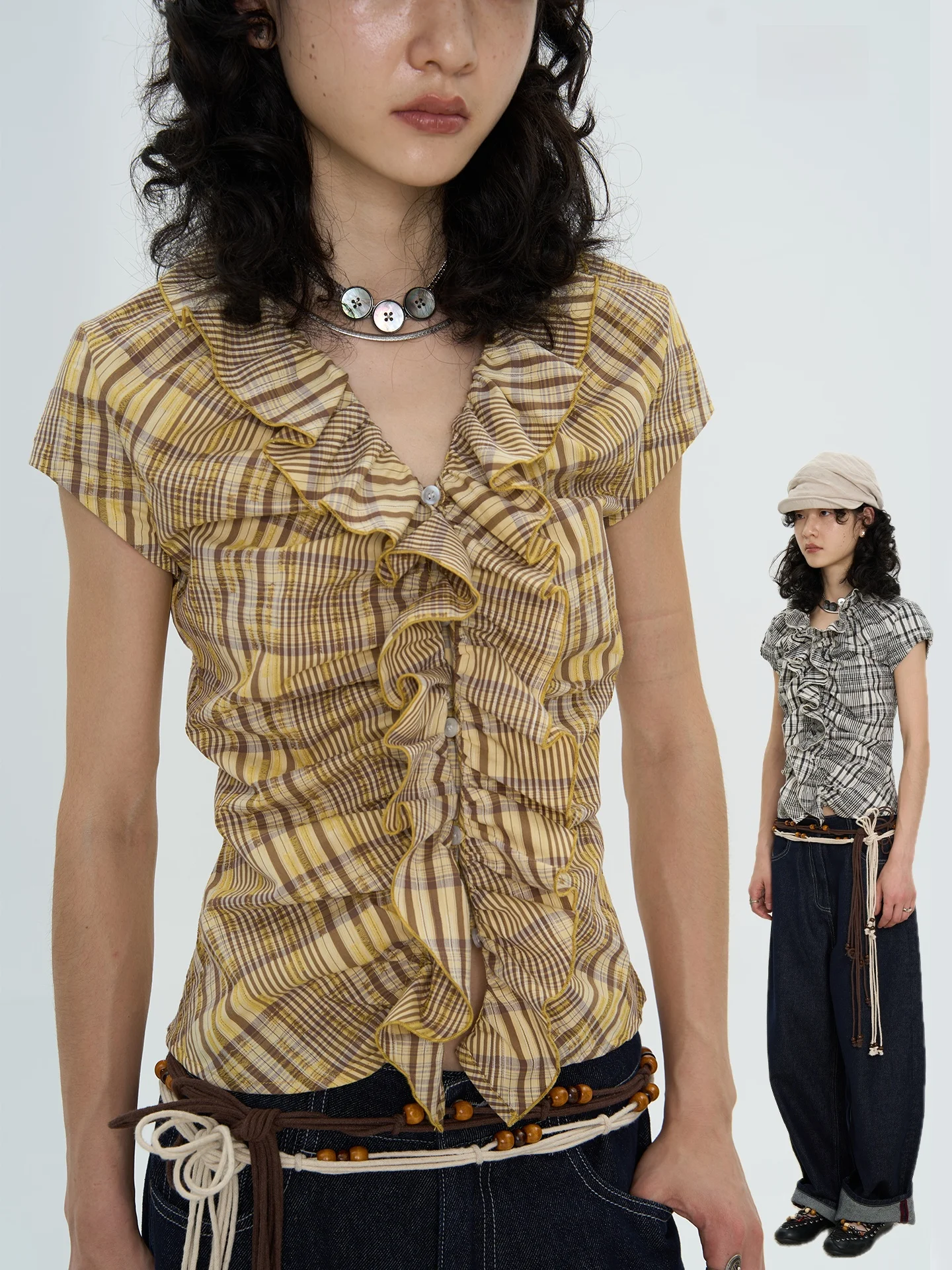 

Женская повседневная хлопковая рубашка Enteralt в стиле ретро 90-х годов, в клетку, приталенная, из микроэластичной ткани, с передним вырезом и изогнутым подолом