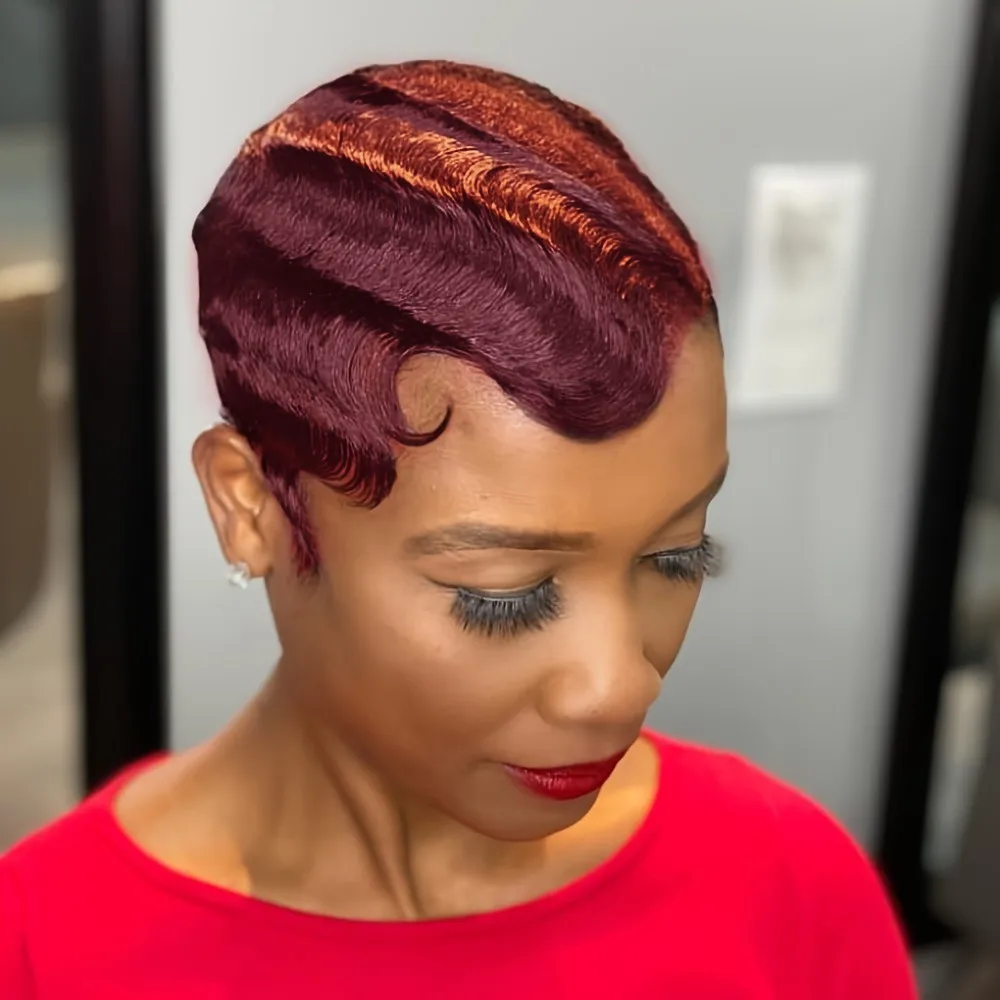 

Парик для Хэллоуина, 4 дюйма, пикси, Реми, короткие волны на пальцах, парик из натуральных волос, натуральный черный/4/99j, цвет, 150% плотность, парики машинного производства