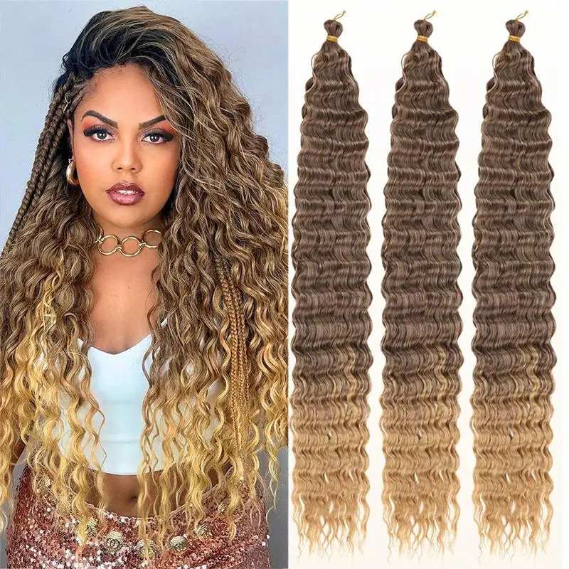 Deep Wave Twist Crochet Hair Synthetic Deep Curly Braiding Hair Extension Ombre Bohemian Ocean Wave Braids Hair For Women