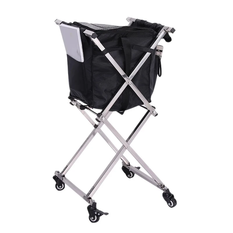 

Tennis Cart Stainless Steel Folding Portable Cart Tennis Pick Up Box Tennis Bag Badminton Bag Tennis Coach Cart