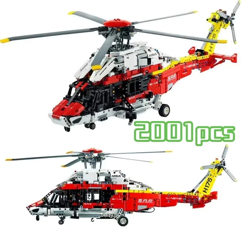 2001PCS Technical Rescue Helicopter Building Blocks Airbus H175 Electric Motor Assemble Model  Brick Toys Gift For Kids Boy