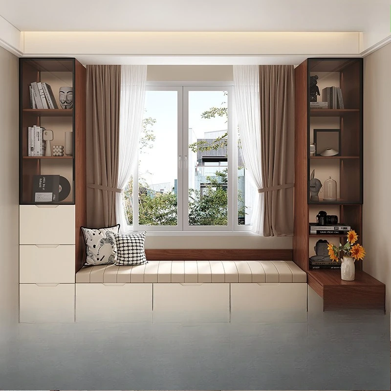 Solid wood bay window cabinet, bedroom balcony with floating side table, storage cabinet, household multi-function