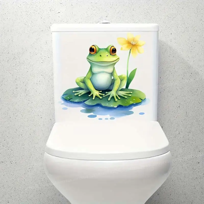 Frog Lotus Pond Toilet Lid Waterproof  Decal - Wall Sticker Bathroom Toilet Decor Refrigerator Home Decoration Stickers S482