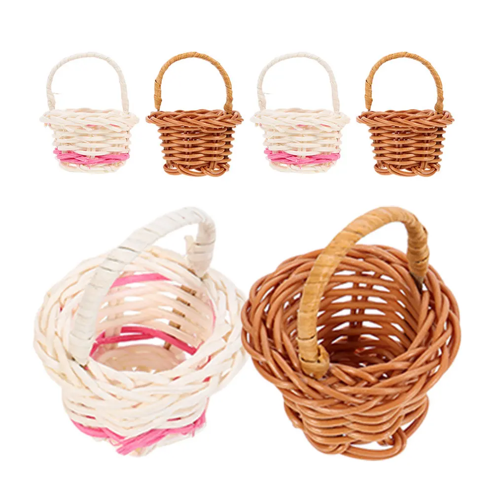 6Pcs Mini Woven Basket with Handle Rustic Decorative Small Flower Basket for Home Office Desk Wedding Party Favors Desktop