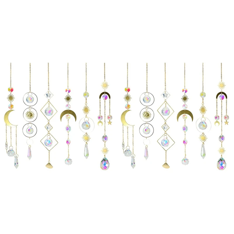 

12Pieces Colorful Crystals Suncatcher Hanging Sun Catcher With Chain Pendant Ornament Crystal Balls For Window Garden