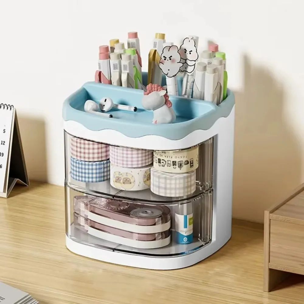 Cute Portable Desk Organizer Acrylic Multi-Section Pencil Case Multifunctional Makeup Brush Storage Box Home Office School