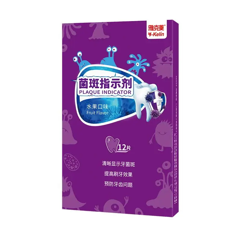 Y-Kelin Dental Disclosing Plaque Tabletten Detectiemiddel Paars voor volwassen kinderen Tandenpoetsen (12/36/60 tabs) en 1/3/5 dozen