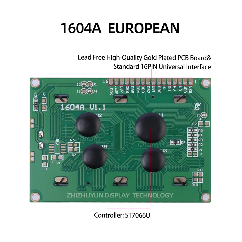 1604A European Character LCD Module Display Screen With Emerald Green Light And Black Industrial Computer LCM LCD Display Screen