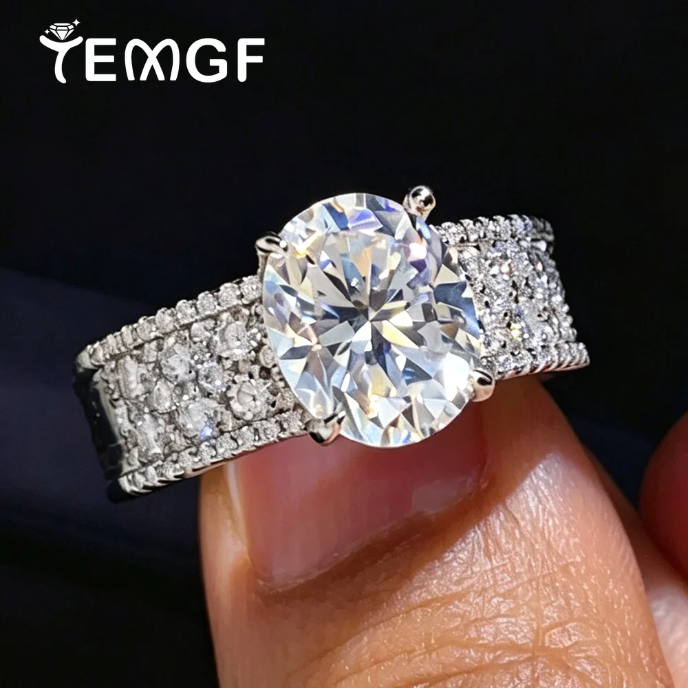 3CT 5CT Oval Cut Full Moissanite Engagement Rings for Women Colorful Lab Diamond S925 Silver Width Wedding Band Bridal Jewelry