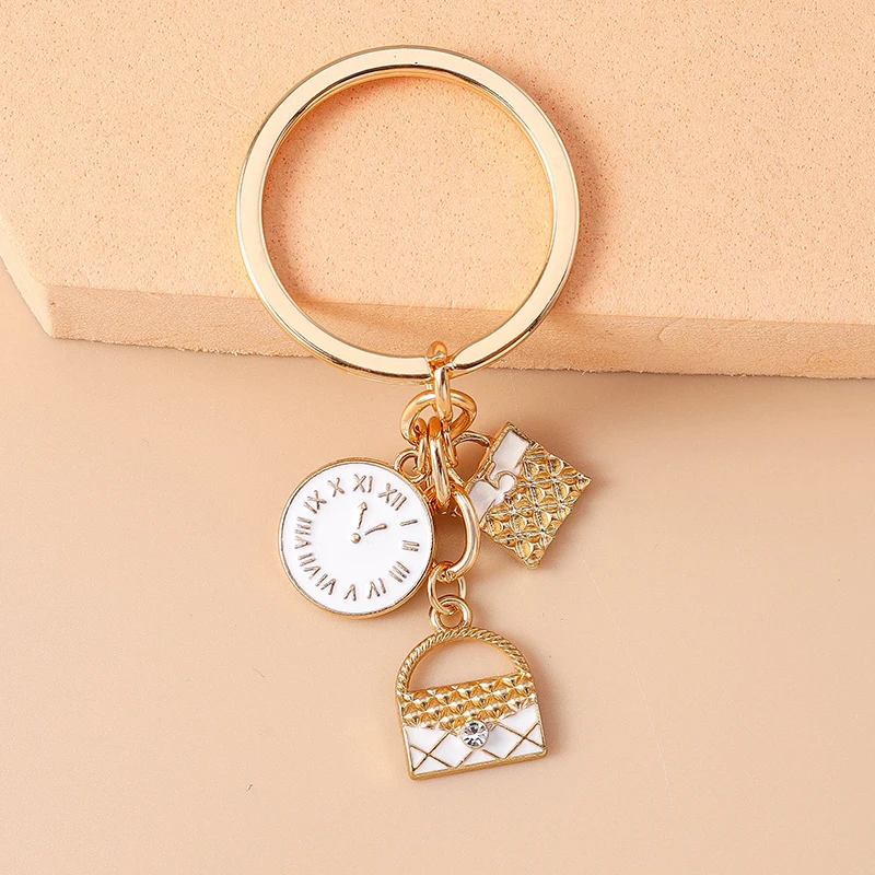Modische Blumen-Schlüsselanhänger Emaille-Uhr Taschenanhänger Schlüsselringe für Frauen Männer Auto-Schlüssel Handtaschen-Schlüsselketten Zubehör DIY Geschenke – Detail 5