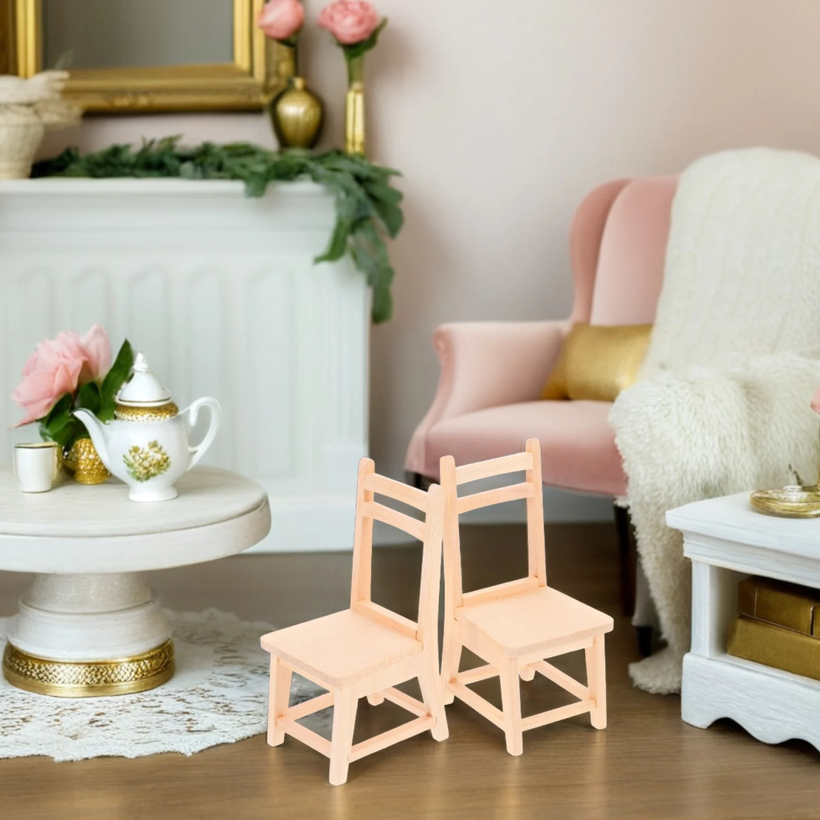 2 pezzi in miniatura sedie in legno figurine piccoli accessori per mobili carino decorativo casa soggiorno forniture non