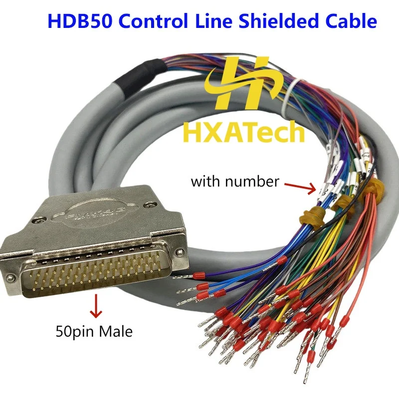 HXATech-DB50 Male Single Terminal Connector Cord HDB50 Control line Shielded Cable 50pin Splitter with number tube with Gold