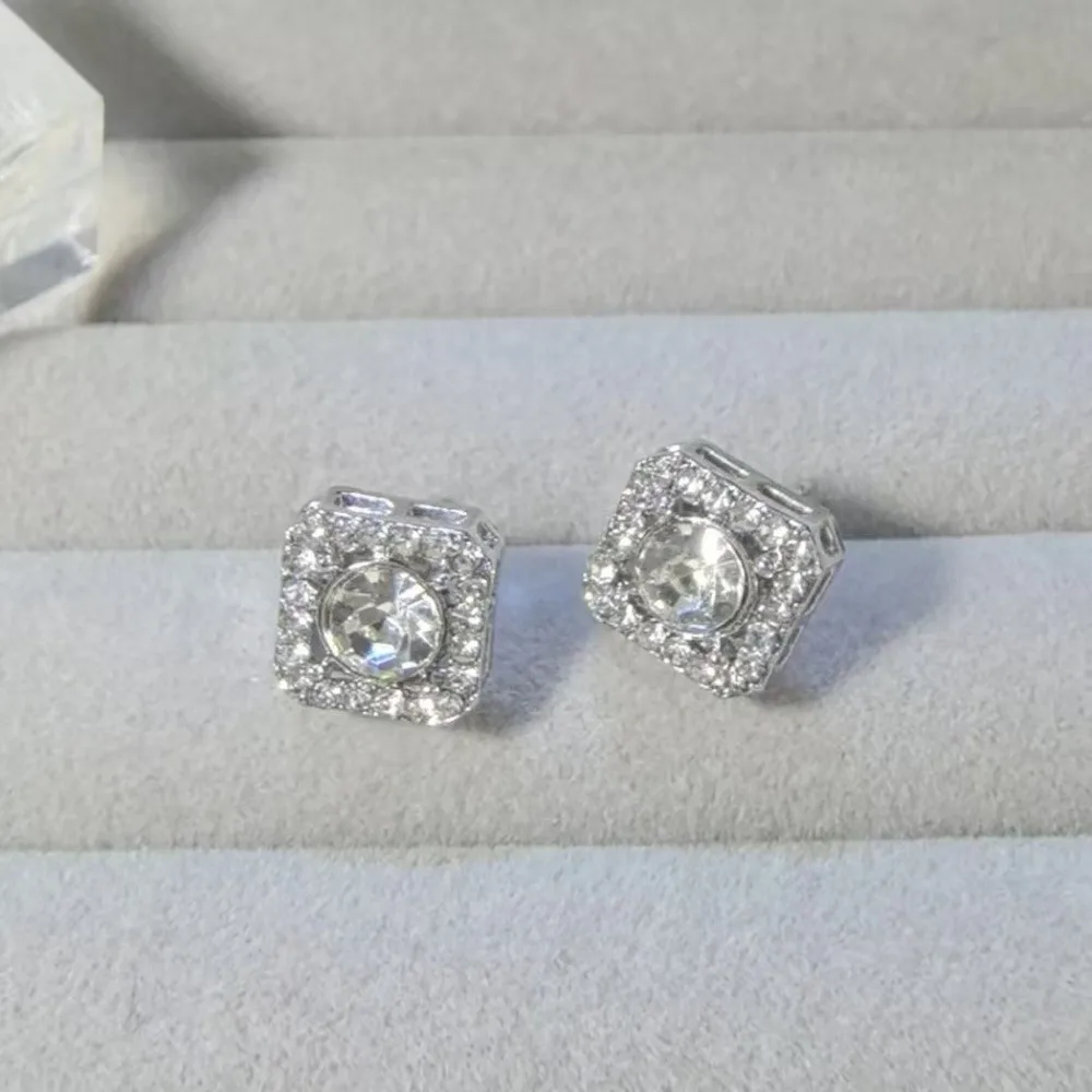 Vintage Ring Cube Jewelry Set Crystal Elegant Square Necklace Shiny Pendant Ear Studs Girls