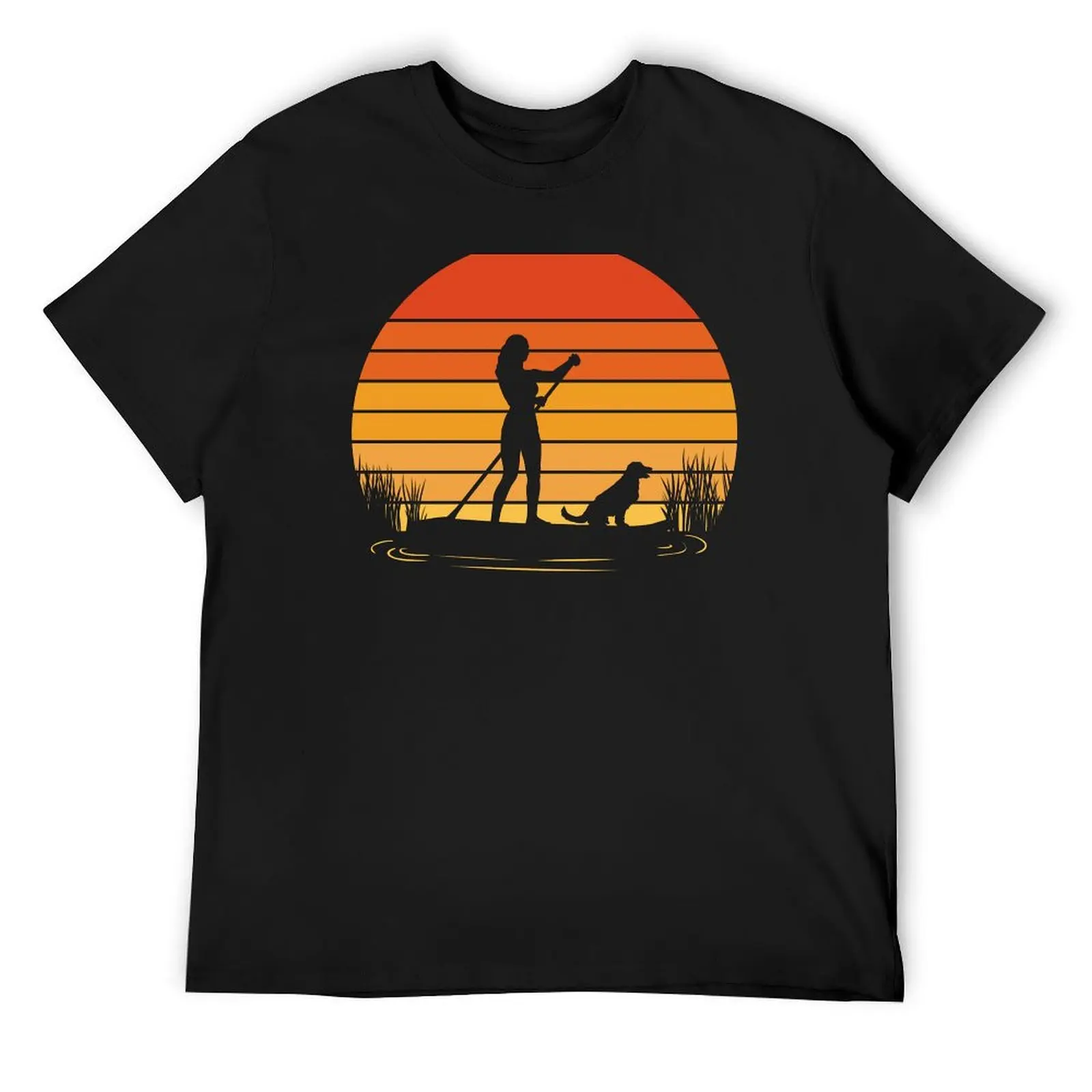 

Retro Stand Up Paddle Dog And Girl T-Shirt graphic t shirt vintage Aesthetic clothing Short sleeve tee Men's t-shirt