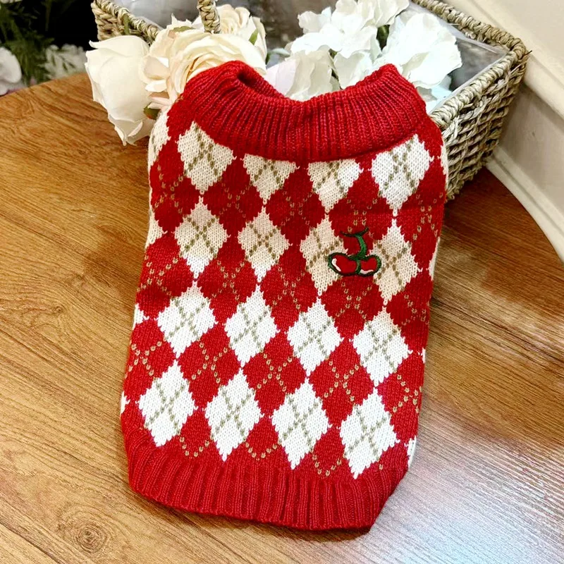 Puppy Plaid Clothes Pet Winter Sweater Warm Thickened Bears Knit Sweater Teddy Boomerang Two Legs Clothes