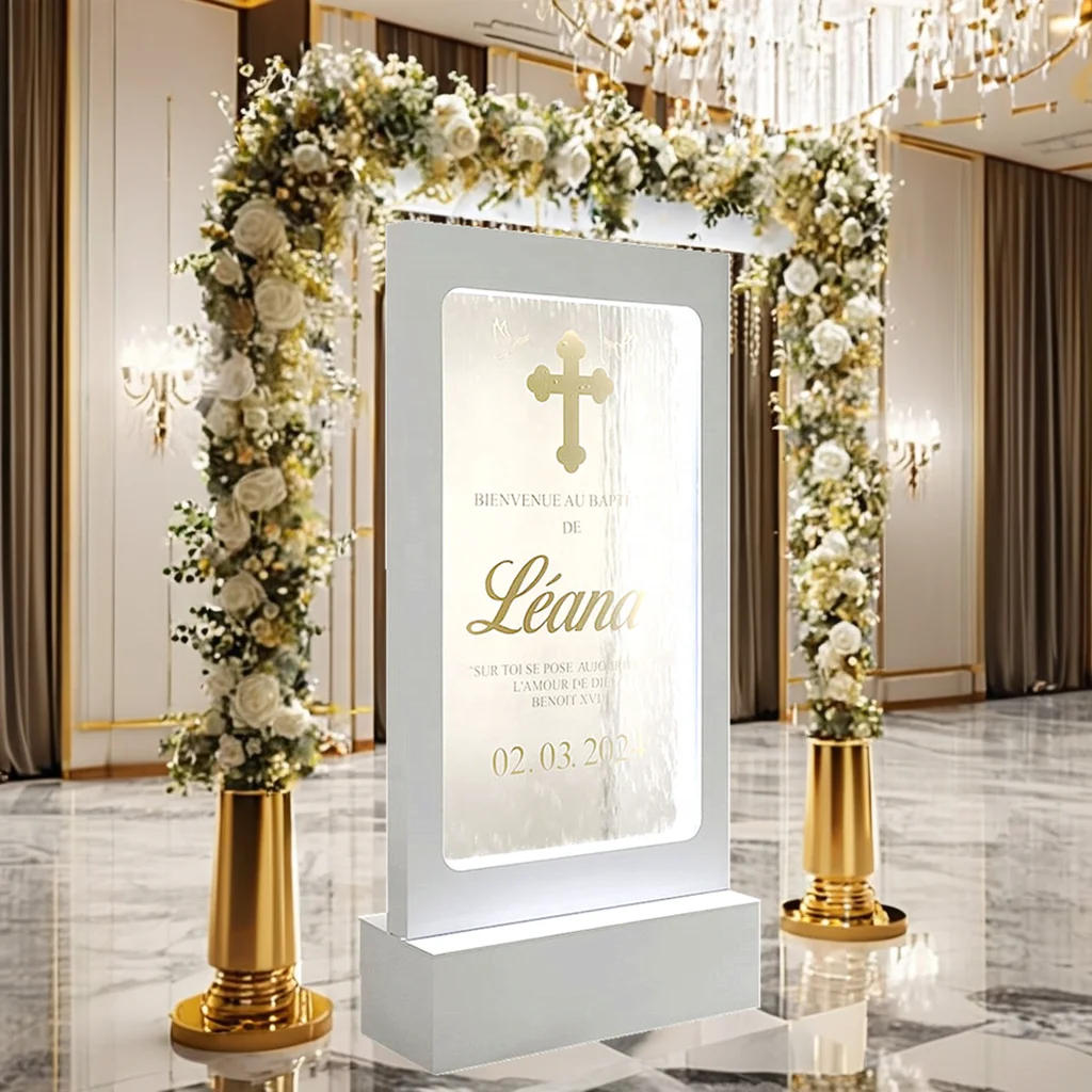 

Light Emitting Diode Lights Indoor Wedding Floor Fountain Waterfall Stainless Steel Glass Wedding Decor Screen and Room Baffle