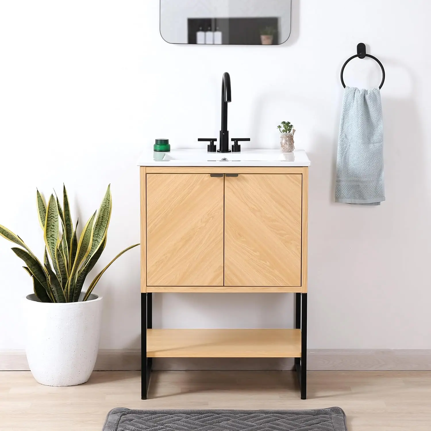 

！@Combohome Small Solid Wood Bathroom Vanities Sink Medicine Cabinet Defogging Cabinet Under Basin Sink