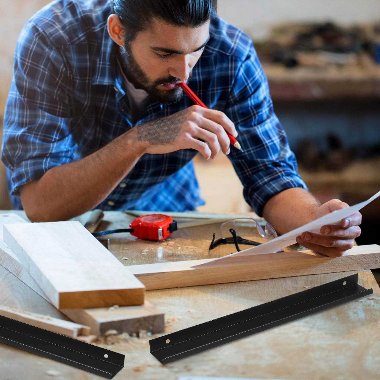 6 قطعة حافة إصبع جبل يسحب مقبض خزانة مخفي تصميم سميك زوايا مستديرة لخزائن أدراج الأثاث #1