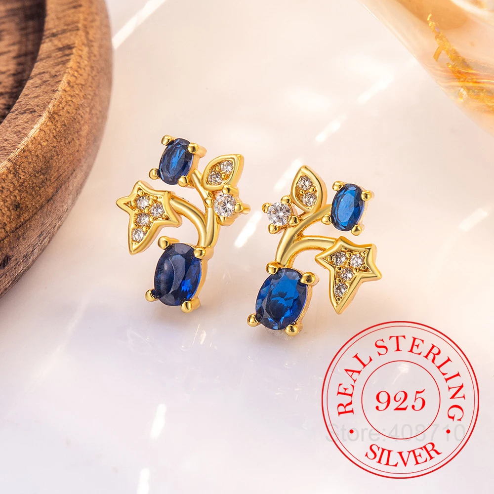 

925 Sterling Silver Jewelry Sweet Crystal Leaf Stud Earrings for Women Wedding Party Jewelry For Girls Friend Gift