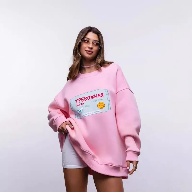 DEEPTOWN Women's Oversize Sweatshirt Cartoon Print Streetwear Casual Loose Cute Hoodies for School Autumn Winter Warm Pullovers