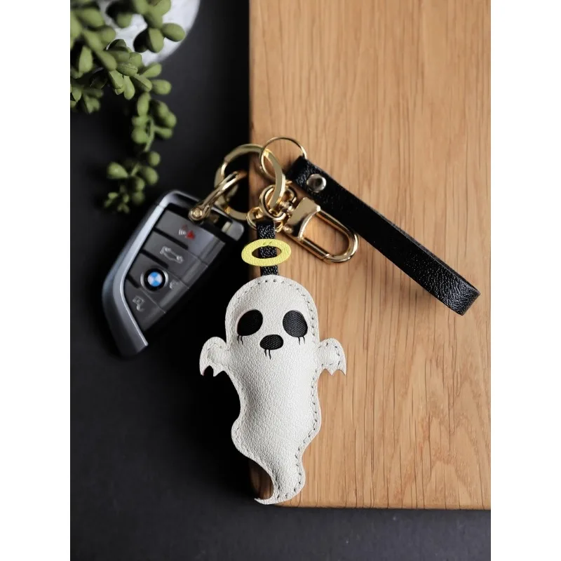 

Ghost Pendant, Pure Handmade Genuine Leather Keychain, French Sheepskin Bag Pendant Phone Pendant Bag.