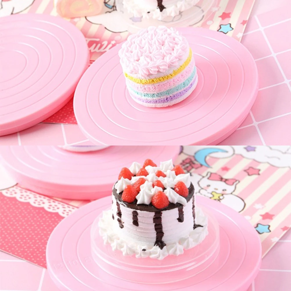 Round 14 CM Cake Turntable Plastic Pink Rotating Stand Plate Baking Revolving Decoration Platform