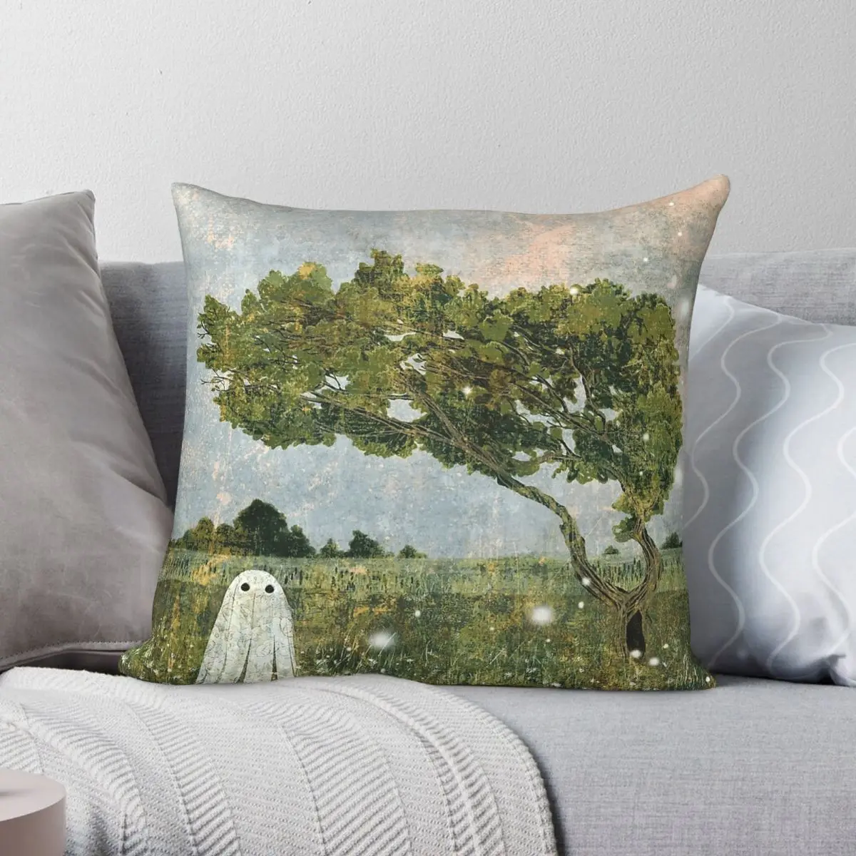 Fairy Tree Ghost Haunt Square Pillowcase Polyester Linen Velvet Printed Decorative Throw Pillow Case Sofa Cushion Cover 45x45