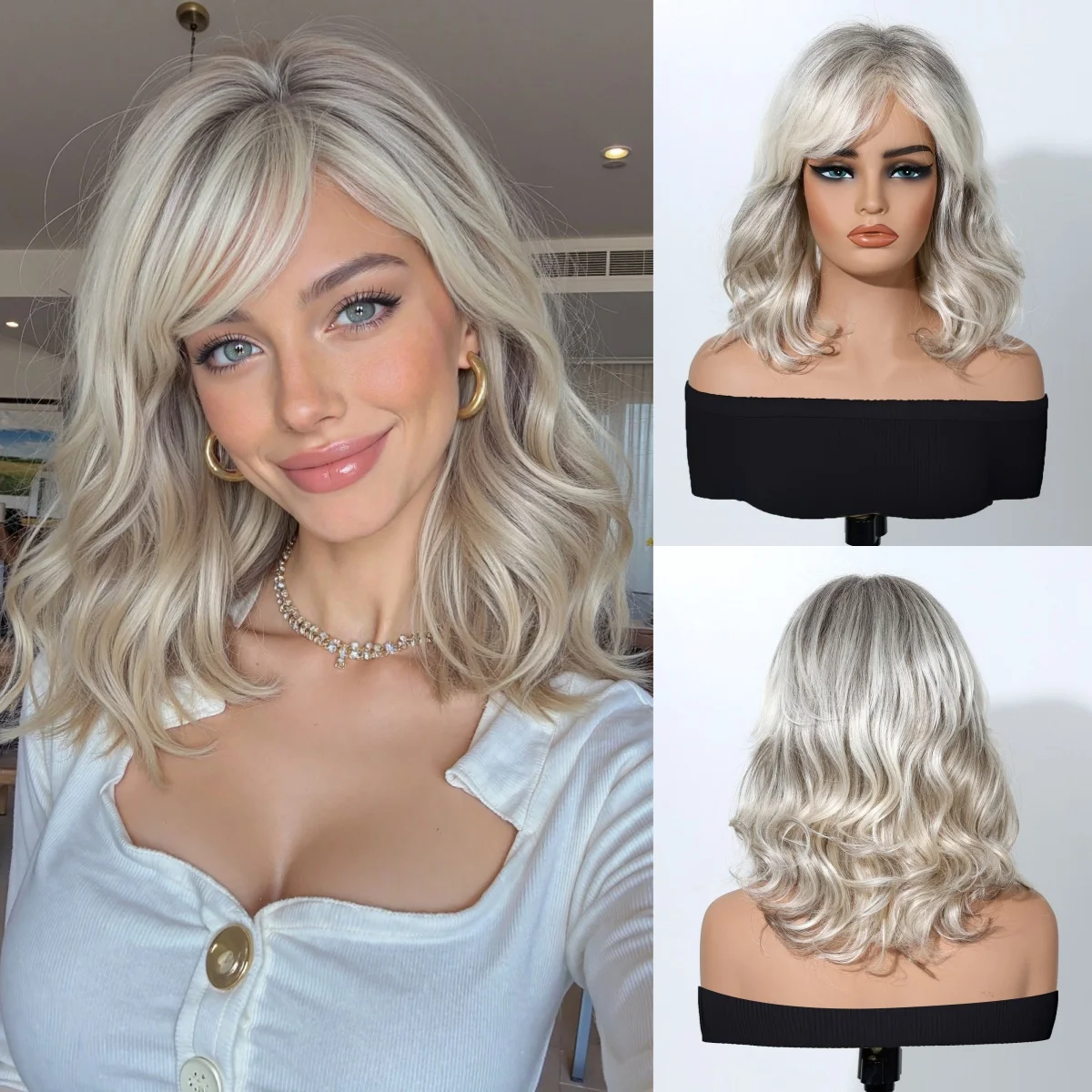 

Блондинка Единорог Парики из человеческих волос Синтетический парик Серый Короткие вьющиеся волны Многослойные натуральные волосы Темный корень Женщины Вечеринка Косплей Ежедневно