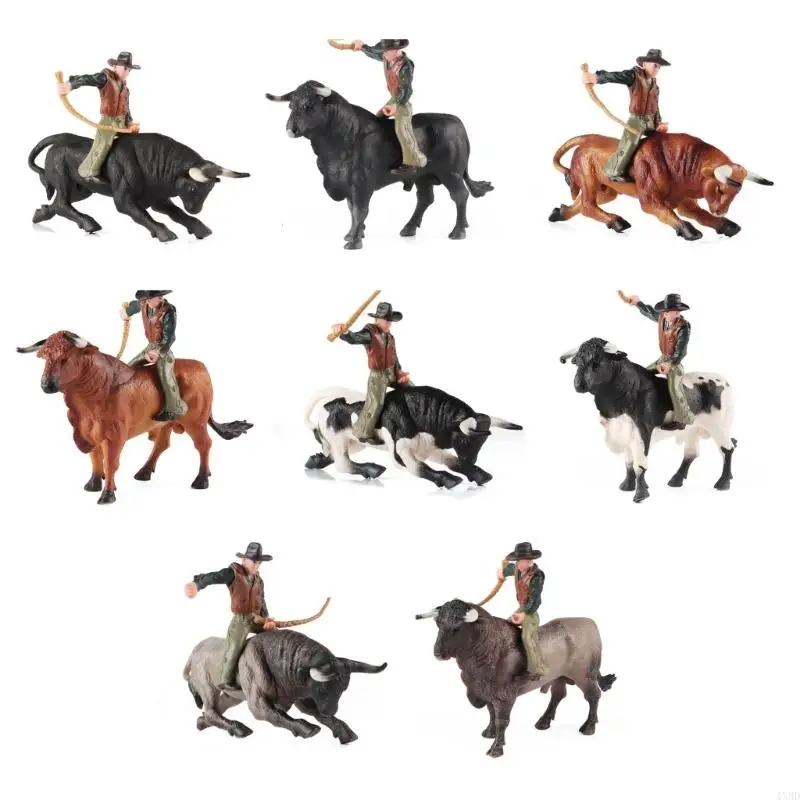 

4XBD Animal Cattle Decoration Simulated Bullfighter Children Cowboy Bullfight Figures