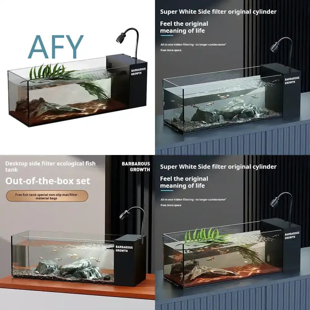 High quality 220V modern style ultra-white transparent glass rectangular desktop aquarium fish tank for home office decor