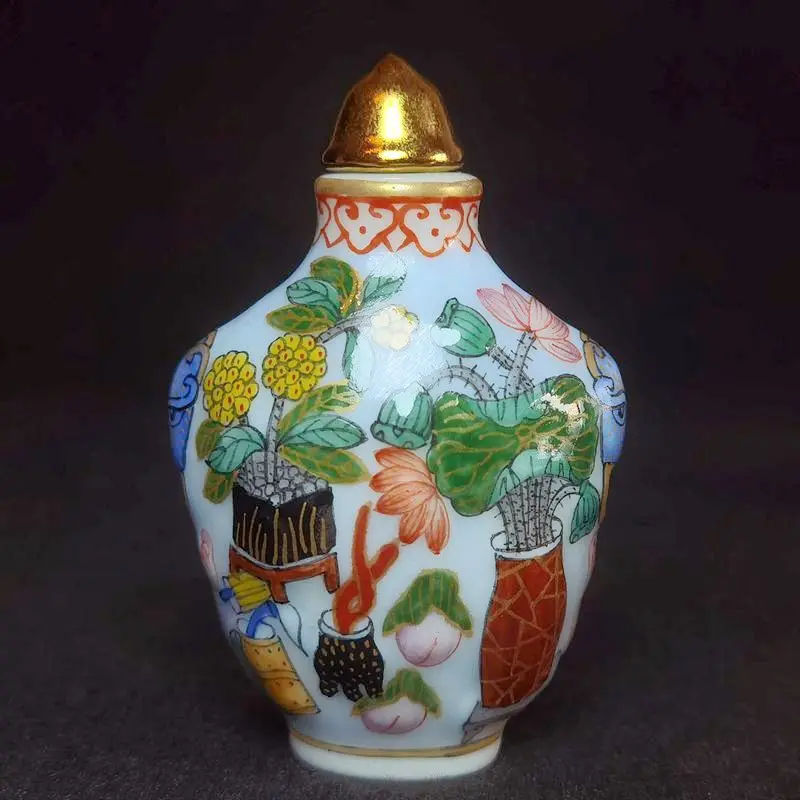 YIZHU CULTUER ART Size 6.5×4.1cm Mark China Qing Qianlong Porcelain Painting Flower Statue Snuff Bottle Collection Decoration