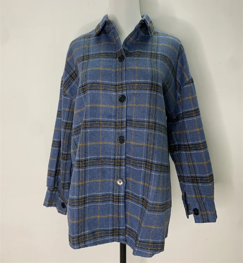 PLAZSON Oversized Plaid Shirt Autumn Winter Women Vintage Long Sleeve Fashion Loose Lapel Shirt Fit Blouse Korean Style