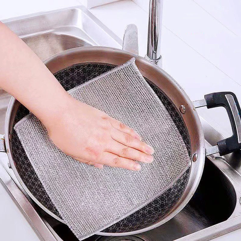 Magic Steel Wire Dishcloth Silver Cleaning Cloth Absorbent Kitchen Cleaner Wipe Rags for Tableware Bowl Plate Sink Cleaning Tool